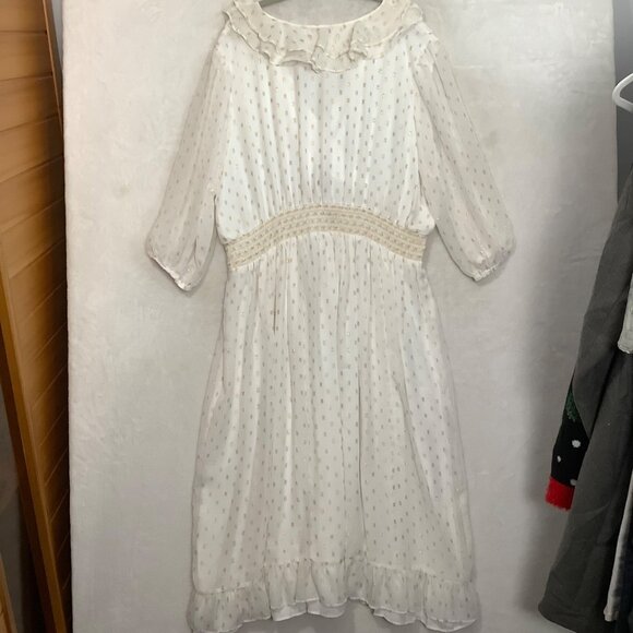 Melissa McCarthy Seven7 White Ruffle Dress Women 3X Gold Polka Dots Flowy - Picture 2 of 9